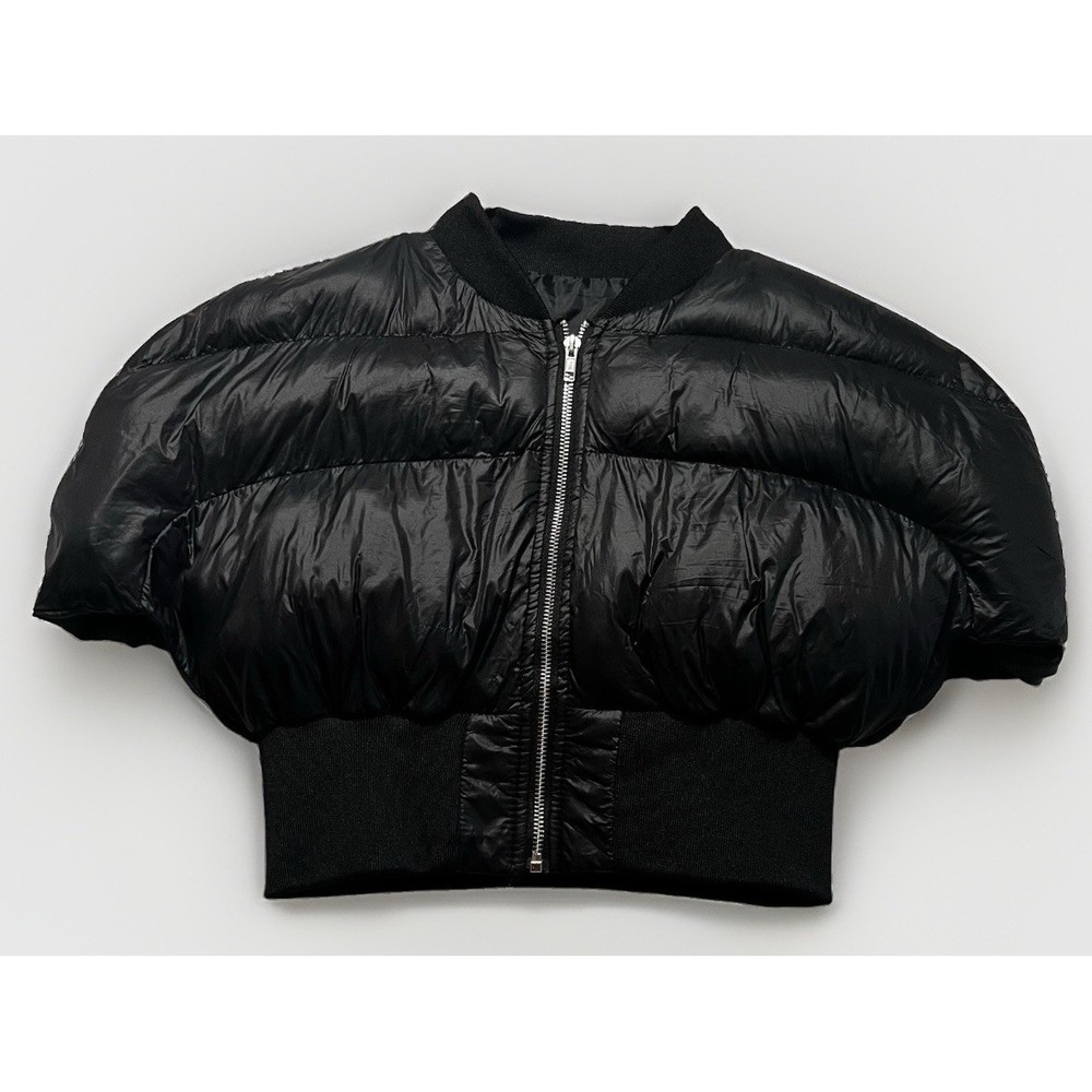 Y2K Streetwear Black Cropped Short Sleeve Bubble Puffer Jacket Ribbed Cuff